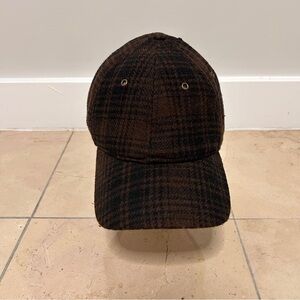 VTG Y2K Woolrich Brown & Black Plaid Wool Blend Sherpa Lined Baseball Hat Cap OS